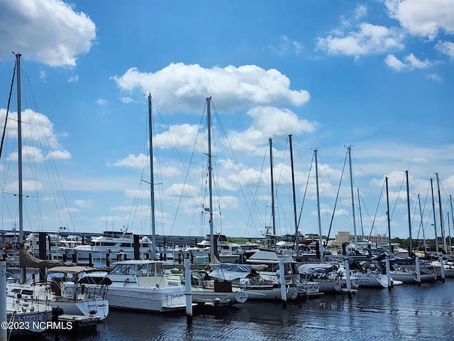 dock area featuring a water view