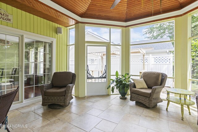 sunroom / solarium with wooden ceiling