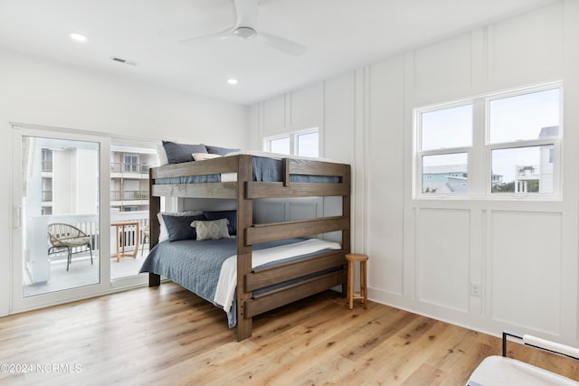 bedroom featuring ceiling fan and hardwood / wood-style flooring