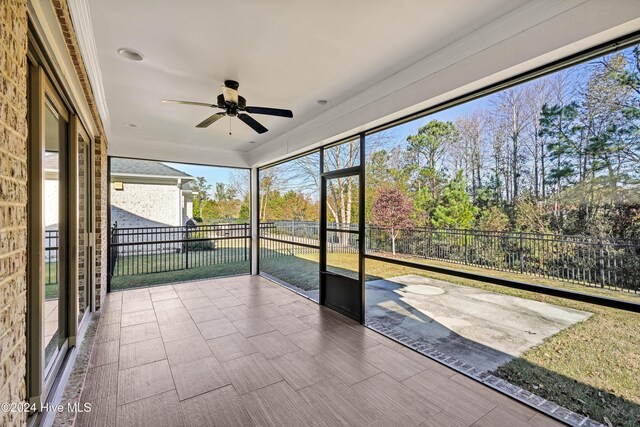 empty room featuring a tray ceiling, a wealth of natural light, and dark hardwood / wood-style floors