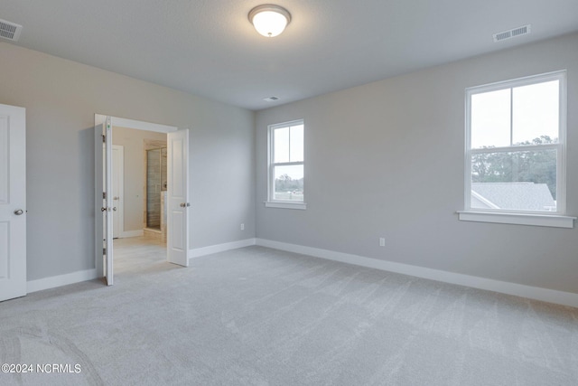 unfurnished bedroom with light carpet and multiple windows