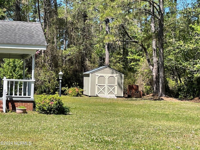 view of yard with a storage unit