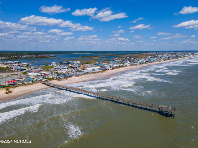 aerial view with a beach view and a water view