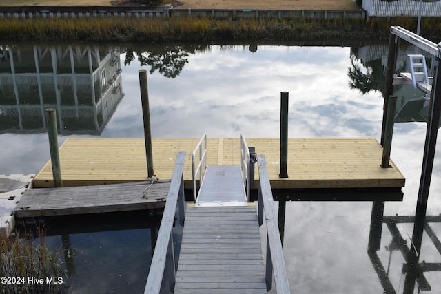 view of dock featuring a water view