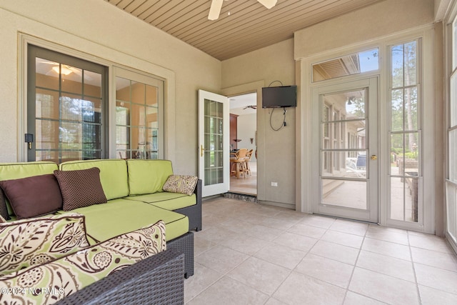 exterior space featuring ceiling fan and french doors