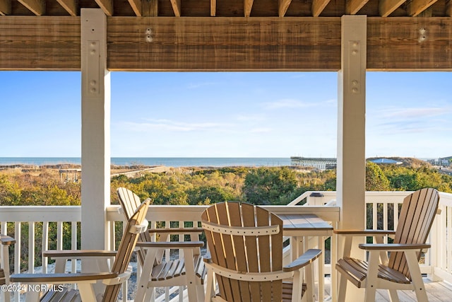 deck featuring a water view