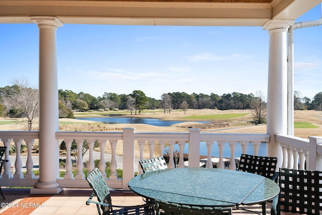 exterior space with a water view