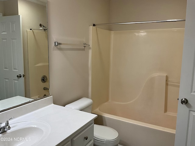 full bathroom with tub / shower combination, oversized vanity, and toilet