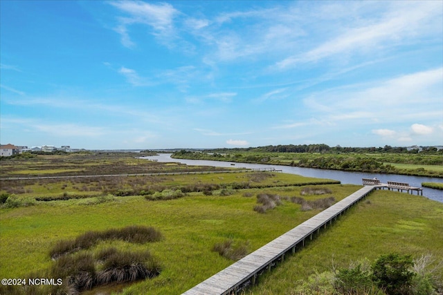 view of yard with a water view