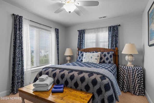 bedroom featuring carpet flooring and ceiling fan