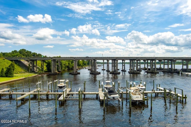 dock area with a water view