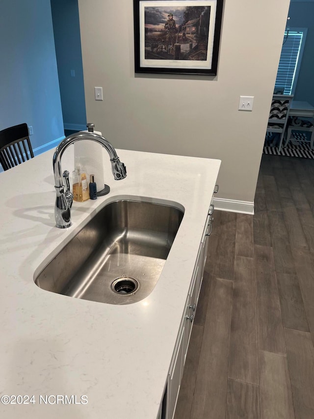 interior details with sink and dark wood-type flooring