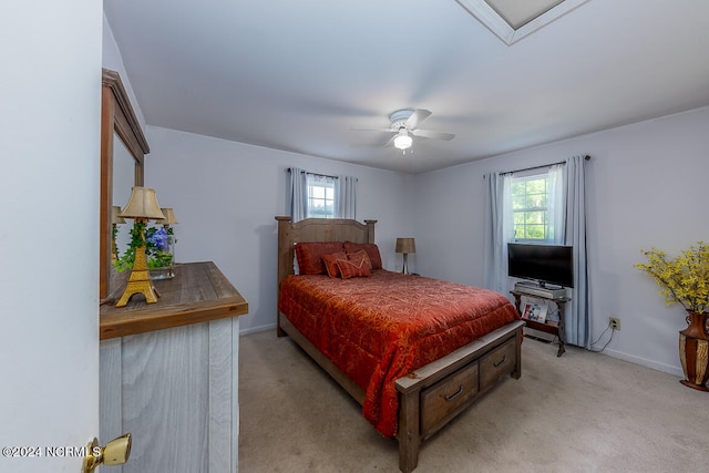 bedroom featuring carpet flooring and ceiling fan