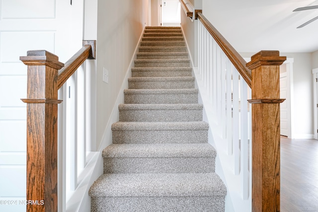 staircase with wood-type flooring