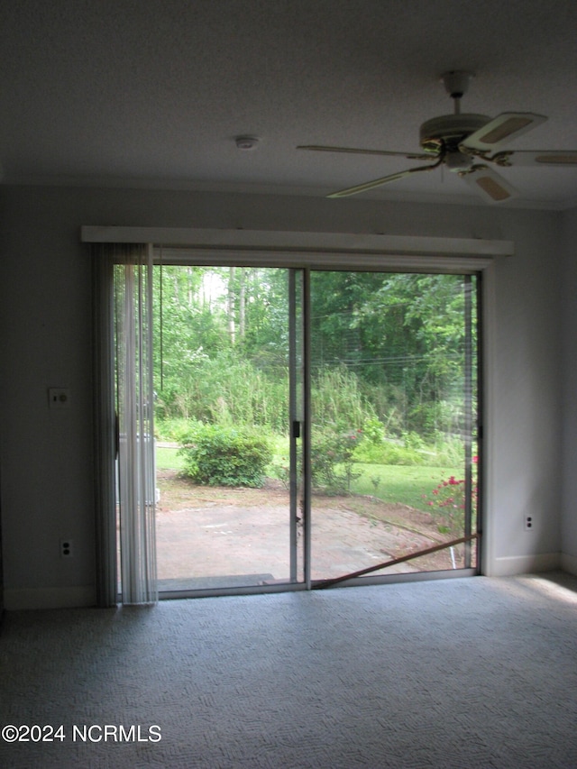 carpeted empty room featuring ceiling fan and a healthy amount of sunlight