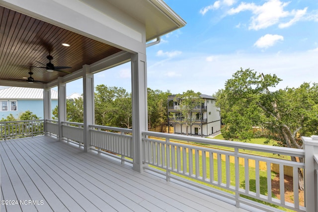 wooden deck with ceiling fan