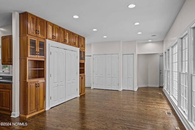 kitchen with dark hardwood / wood-style floors