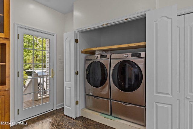 laundry room featuring independent washer and dryer and dark hardwood / wood-style floors