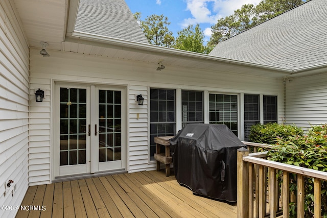 deck featuring area for grilling and french doors