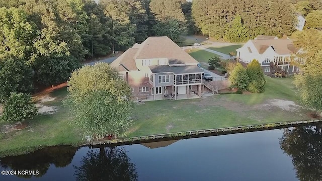 aerial view featuring a water view