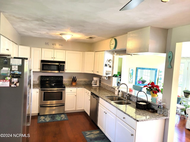 kitchen featuring white cabinets, appliances with stainless steel finishes, sink, and dark hardwood / wood-style floors