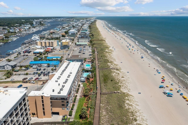 aerial view with a beach view and a water view