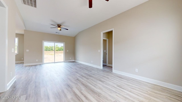 unfurnished living room with ceiling fan and light hardwood / wood-style flooring