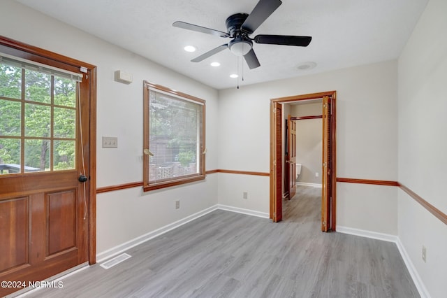 interior space featuring ceiling fan and light hardwood / wood-style floors