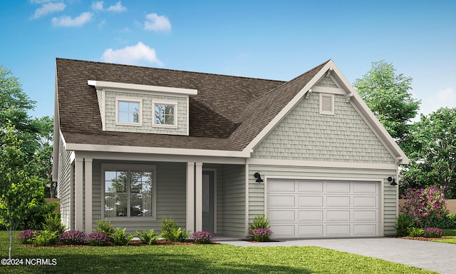 view of front of property with a garage and a front yard