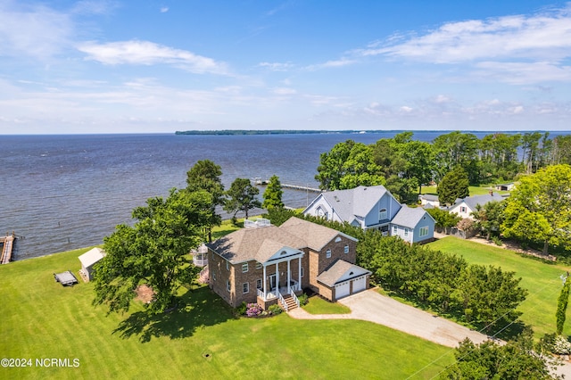 aerial view featuring a water view