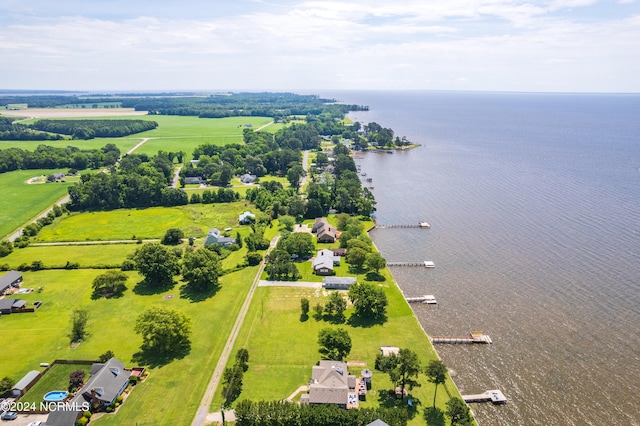 drone / aerial view featuring a rural view and a water view