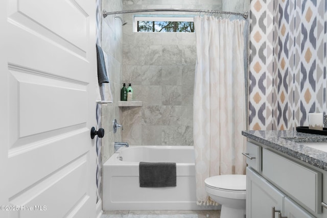 full bathroom featuring vanity, toilet, and shower / bath combo