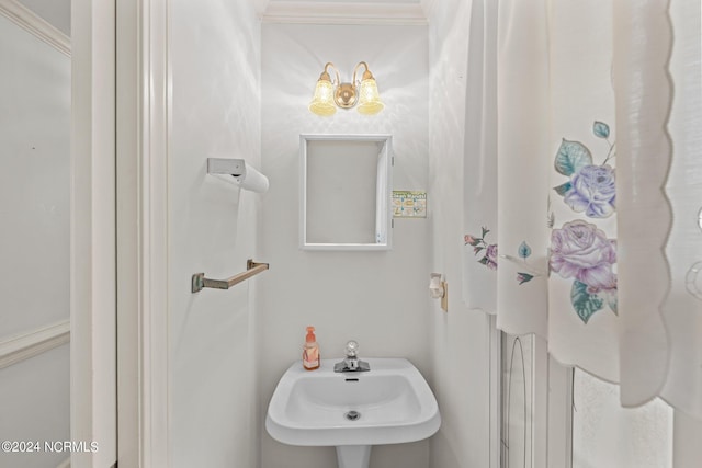 bathroom with crown molding and sink