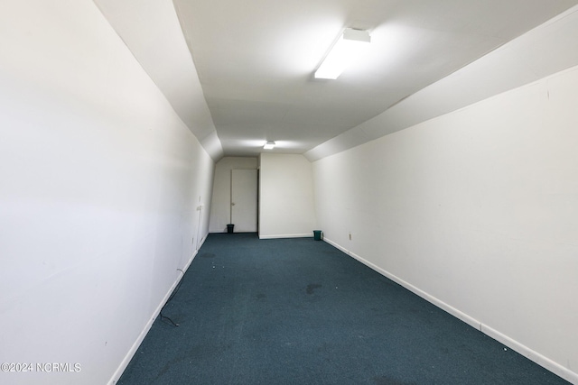 basement with dark carpet