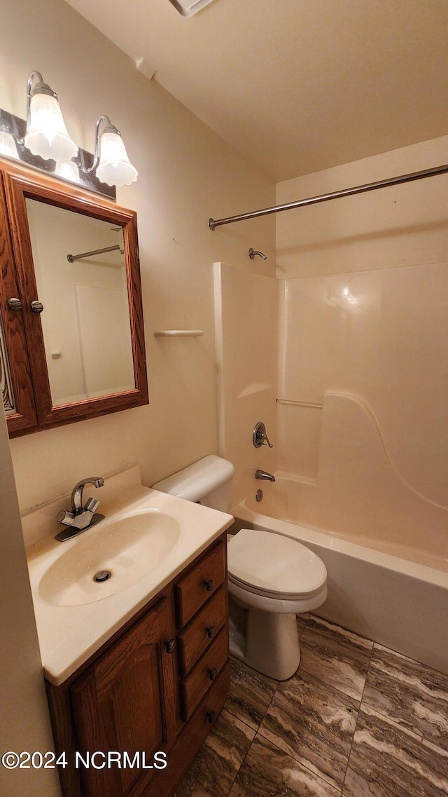 full bathroom with vanity, toilet, and tub / shower combination