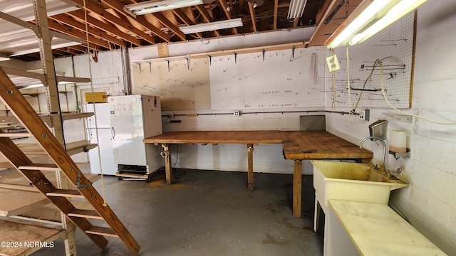 basement featuring a workshop area