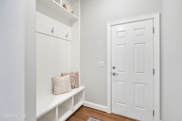 mudroom featuring wood-type flooring