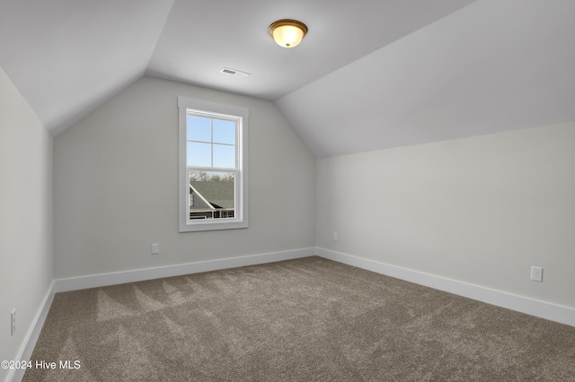 additional living space with carpet flooring and lofted ceiling