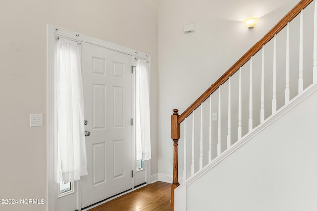 foyer entrance featuring wood-type flooring and plenty of natural light