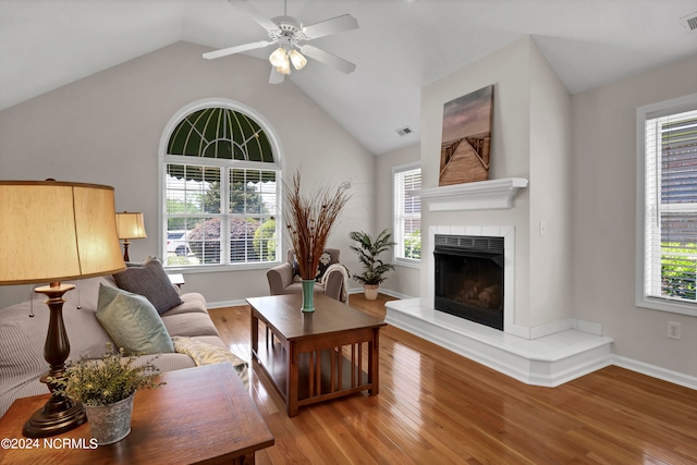 living room featuring light hardwood / wood-style floors and a wealth of natural light