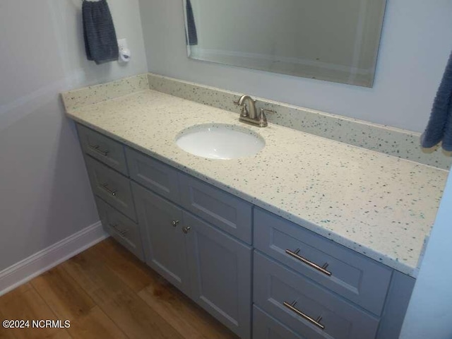 bathroom featuring large vanity and hardwood / wood-style floors