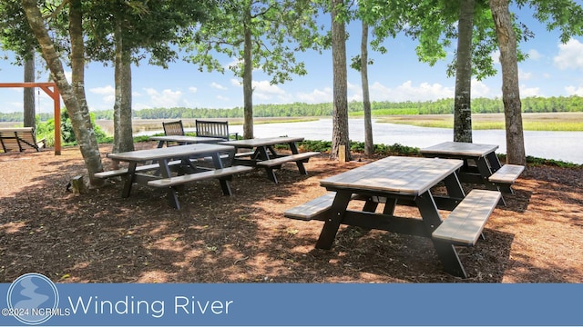 view of property's community with a water view