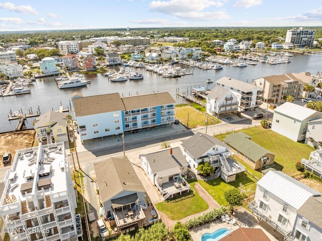 bird's eye view featuring a water view