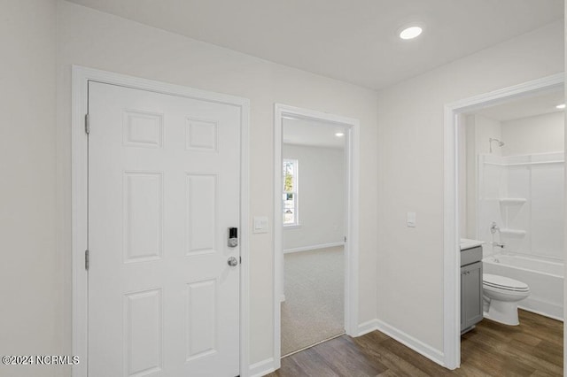 entryway featuring dark wood-type flooring