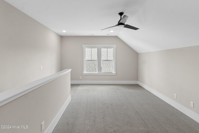 1105 Trisail Ter, Wilmington, NC 28412 - additional living space with ceiling fan, vaulted ceiling, carpet flooring, baseboards, and recessed lighting