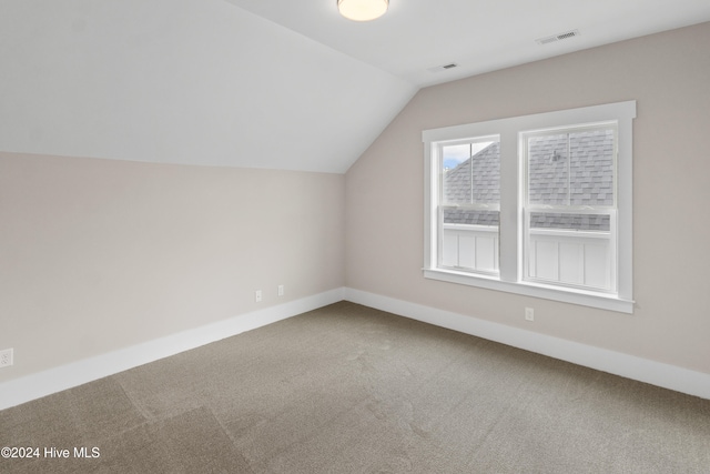 additional living space featuring carpet flooring and vaulted ceiling