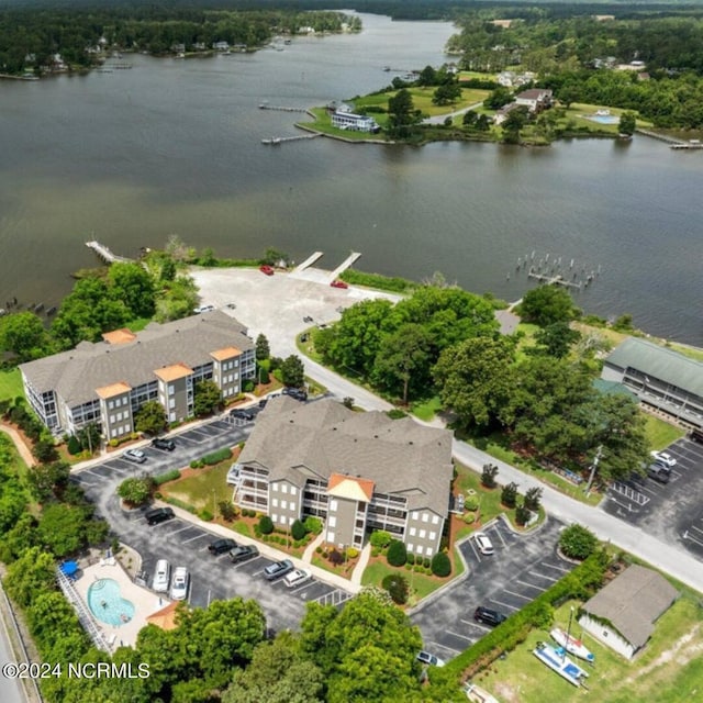 aerial view with a water view