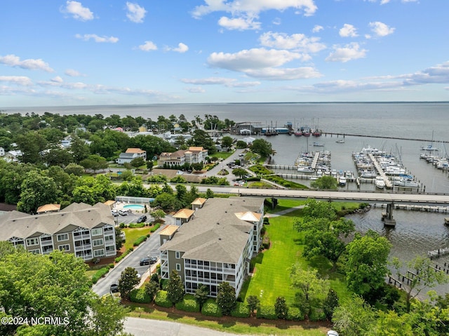 aerial view with a water view