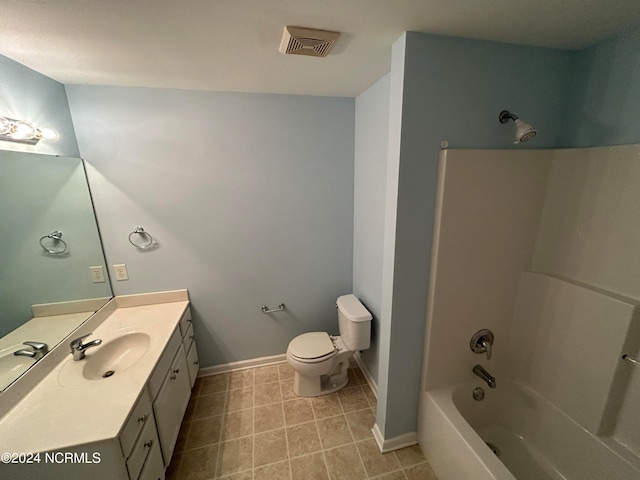 full bathroom with tile flooring, vanity, toilet, and tub / shower combination