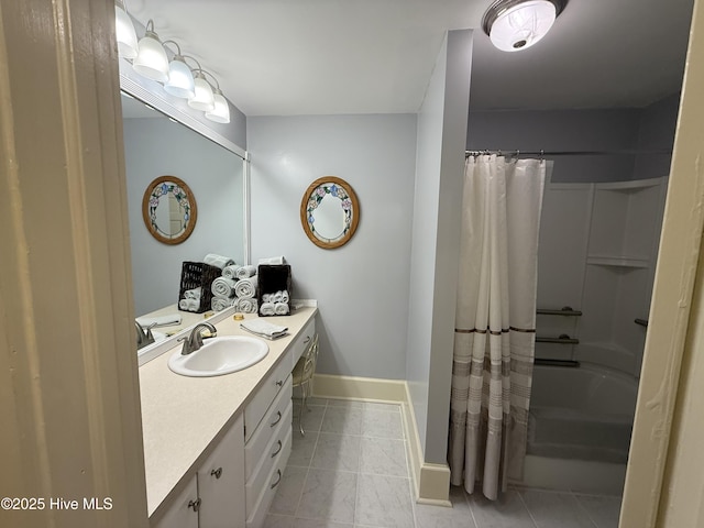 104 Rockingham St, Carthage, NC 28327 - bathroom with vanity, shower / bath combo, and tile patterned floors